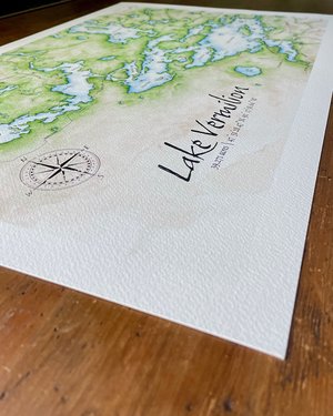 LAKE MINNETONKA, MINNESOTA  Fine Art Paper and Metal Prints of  Hand-Painted Watercolor Map, Custom Options Available — Jennifer Kay, Artist