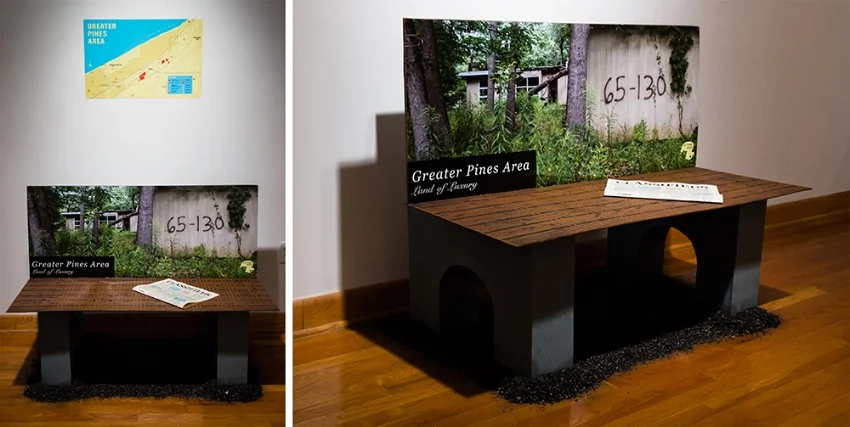 Cardboard Bench Advertisement with coal ash