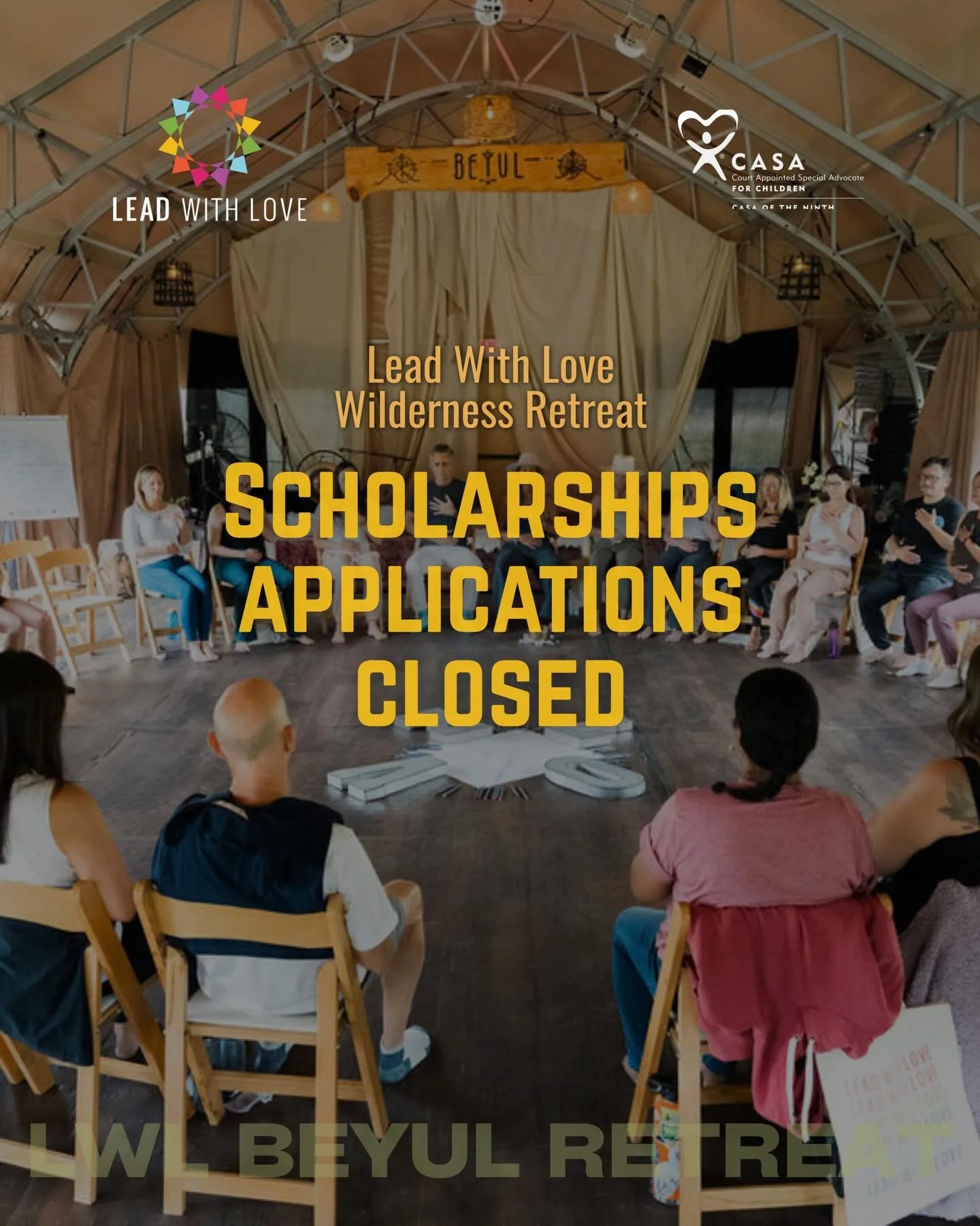 Scholarship applications for our upcoming 𝐋𝐞𝐚𝐝 𝐖𝐢𝐭𝐡 𝐋𝐨𝐯𝐞 𝐖𝐢𝐥𝐝𝐞𝐫𝐧𝐞𝐬𝐬 𝐑𝐞𝐭𝐫𝐞𝐚𝐭 at @beyulretreat are now officially closed.

We want to take a moment to honor and thank all the caregivers who applied. Your presence, dedicatio
