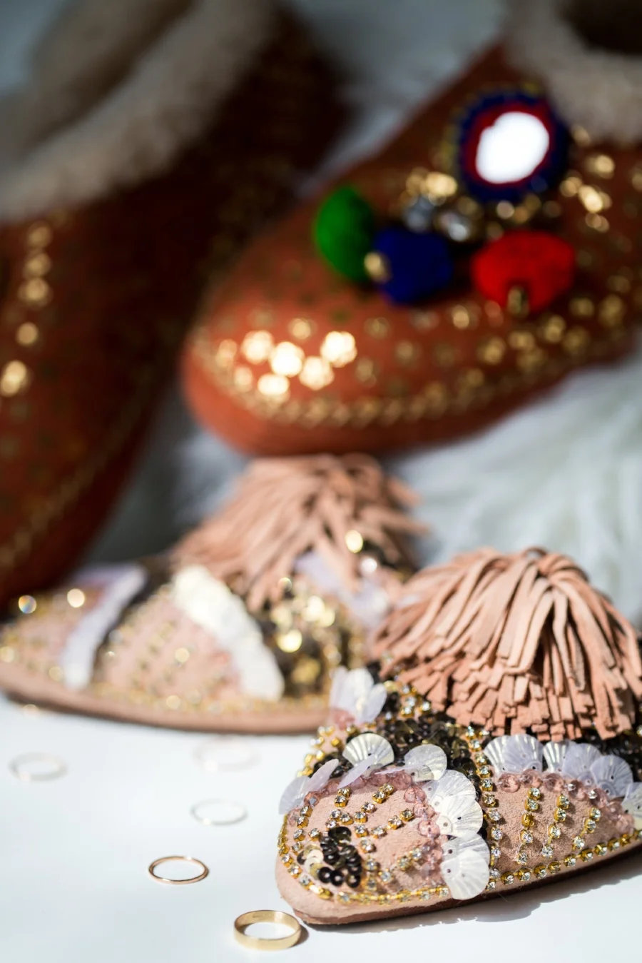 Llani Moc w/ Baubles in Spice (coming Fall 2017) and Embellished Room Slide in Peche photographed with Catbird Rings & After Hours Candle