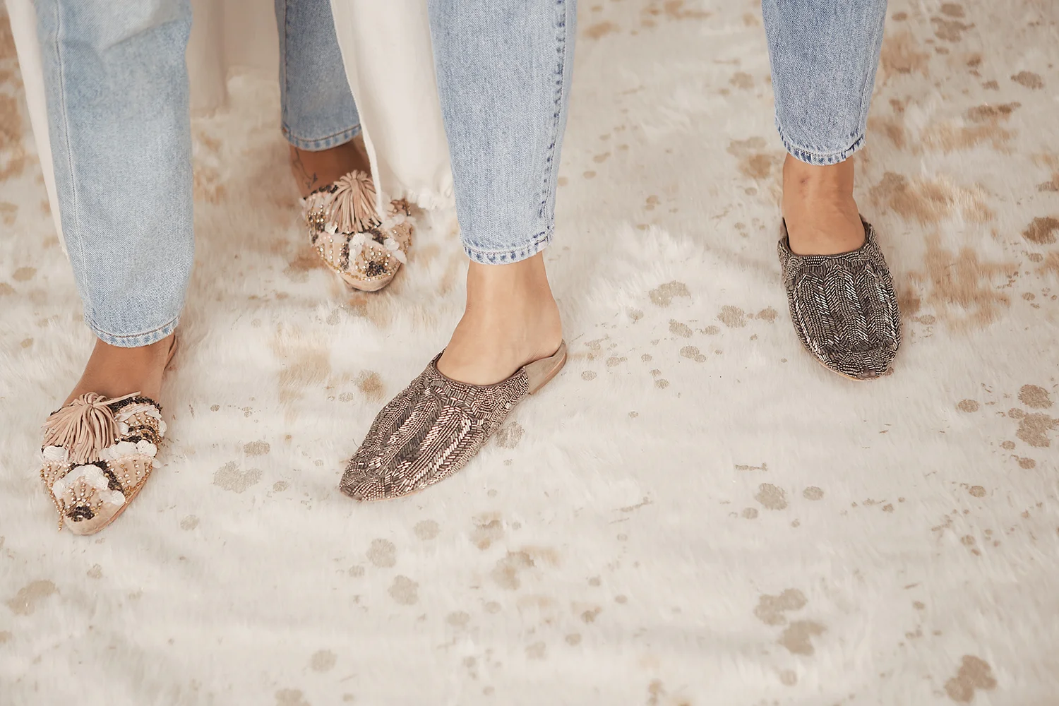 Stella and Alli in our embellished room slide and glassy deco babouche 
