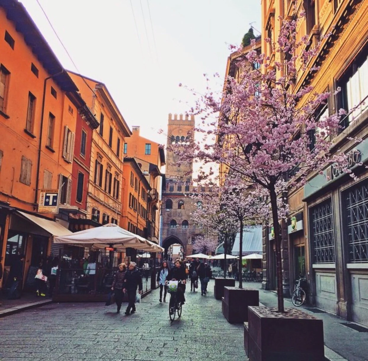 Via degli Orefici in Bologna, Italy.