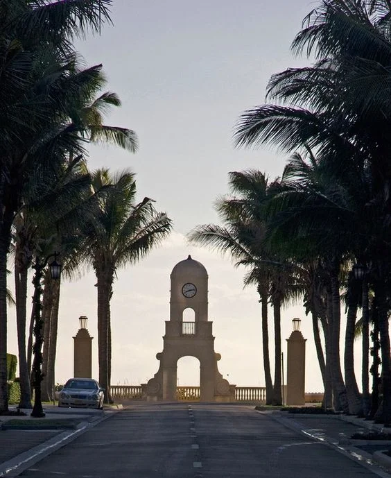 Run along South Ocean Boulevard. Here, the clock tower at the end of Worth Avenue.