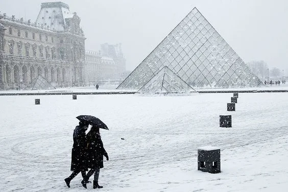 A snowy Louvre.