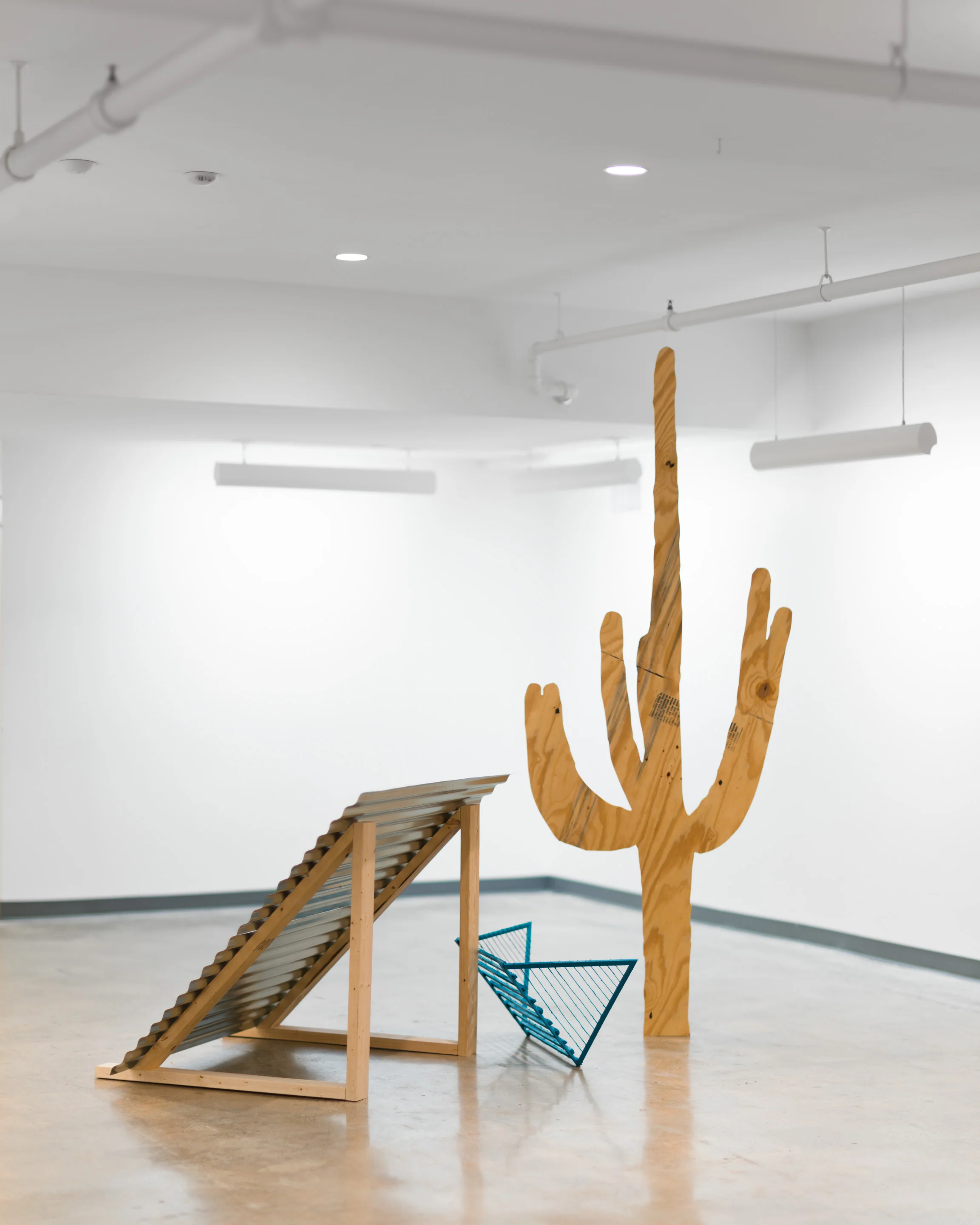 "Desert Tableau", 2017, plywood, 2X4, roofing metal, cattle grate, pigment