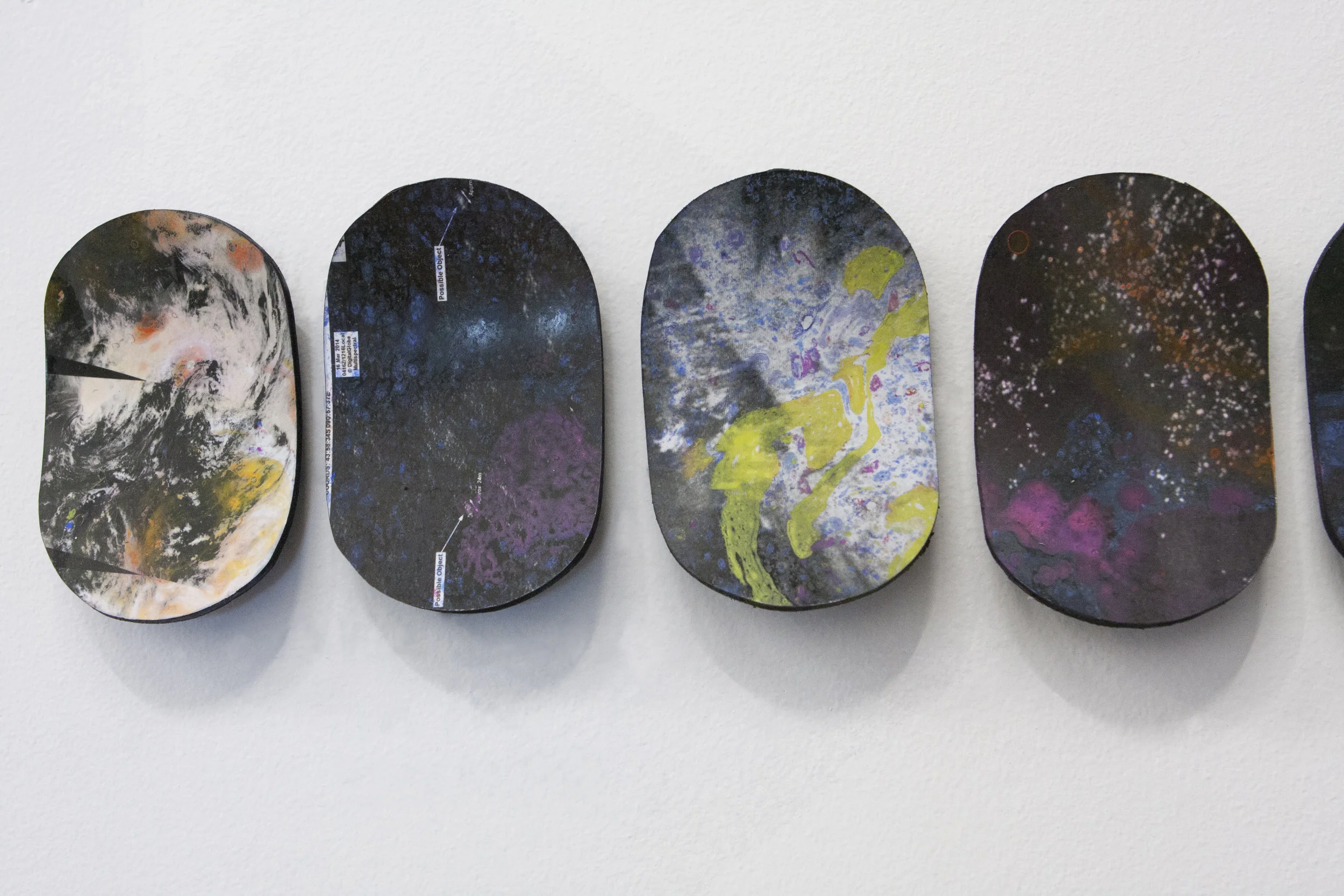 Jessica Langley Possible Object: MH370 62 pieces ea. 2x3in Oil and Inkjet mounted on sintra 2015