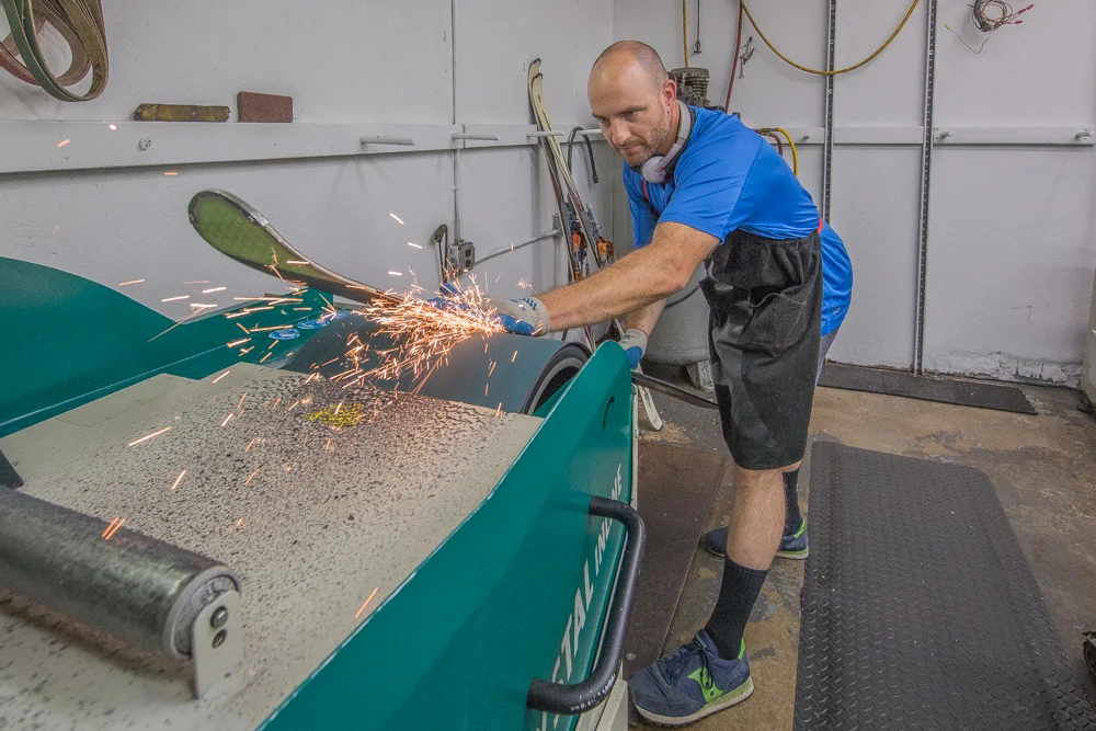 Tuning skis at Potter Brothers Ski Shops in Kingston, New York