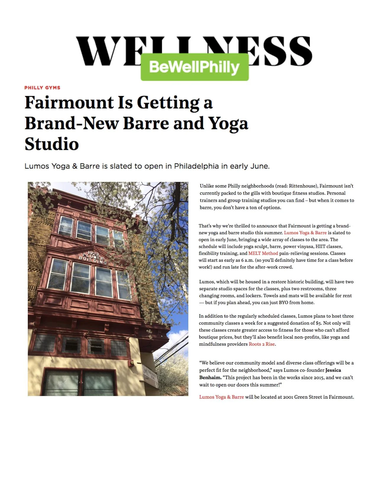 Fairmount is Getting a Brand-New Barre and Yoga Studio