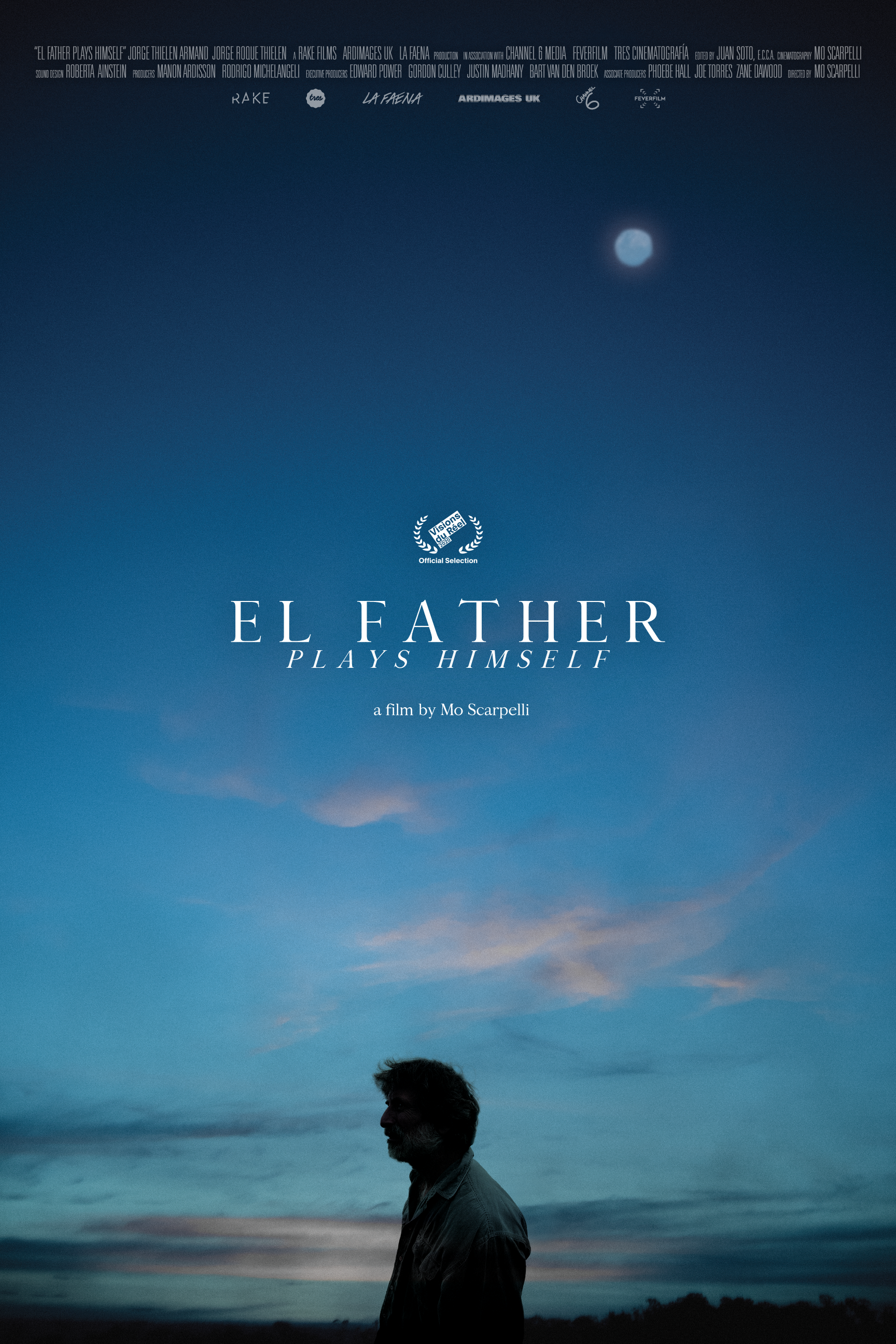 poster of El father plays himself directed by Mo Scarpelli: Jorge Thielen Hedderich stands under a dense Venezuelan dusk