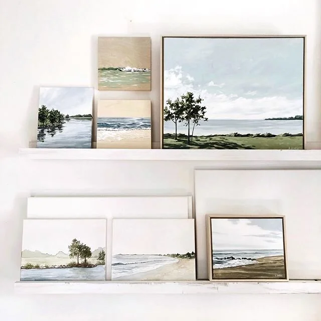 Current Studio situation: a mix of acrylic on canvas, watercolor on canvas, and acrylic on wood panel