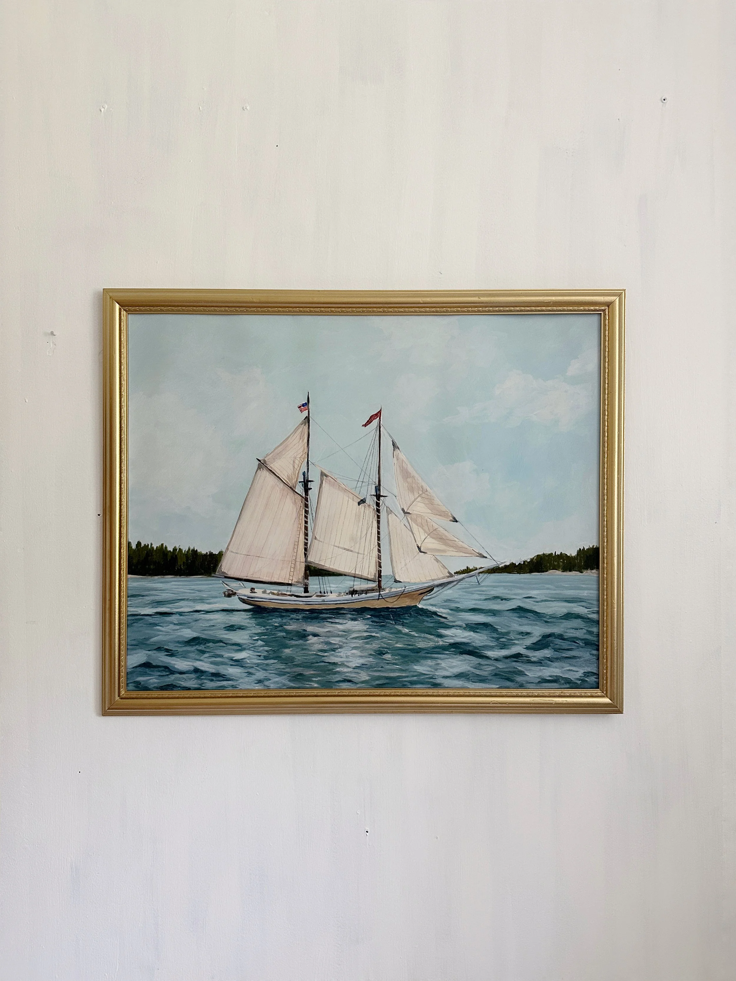 Schooner Print in Vintage Frame