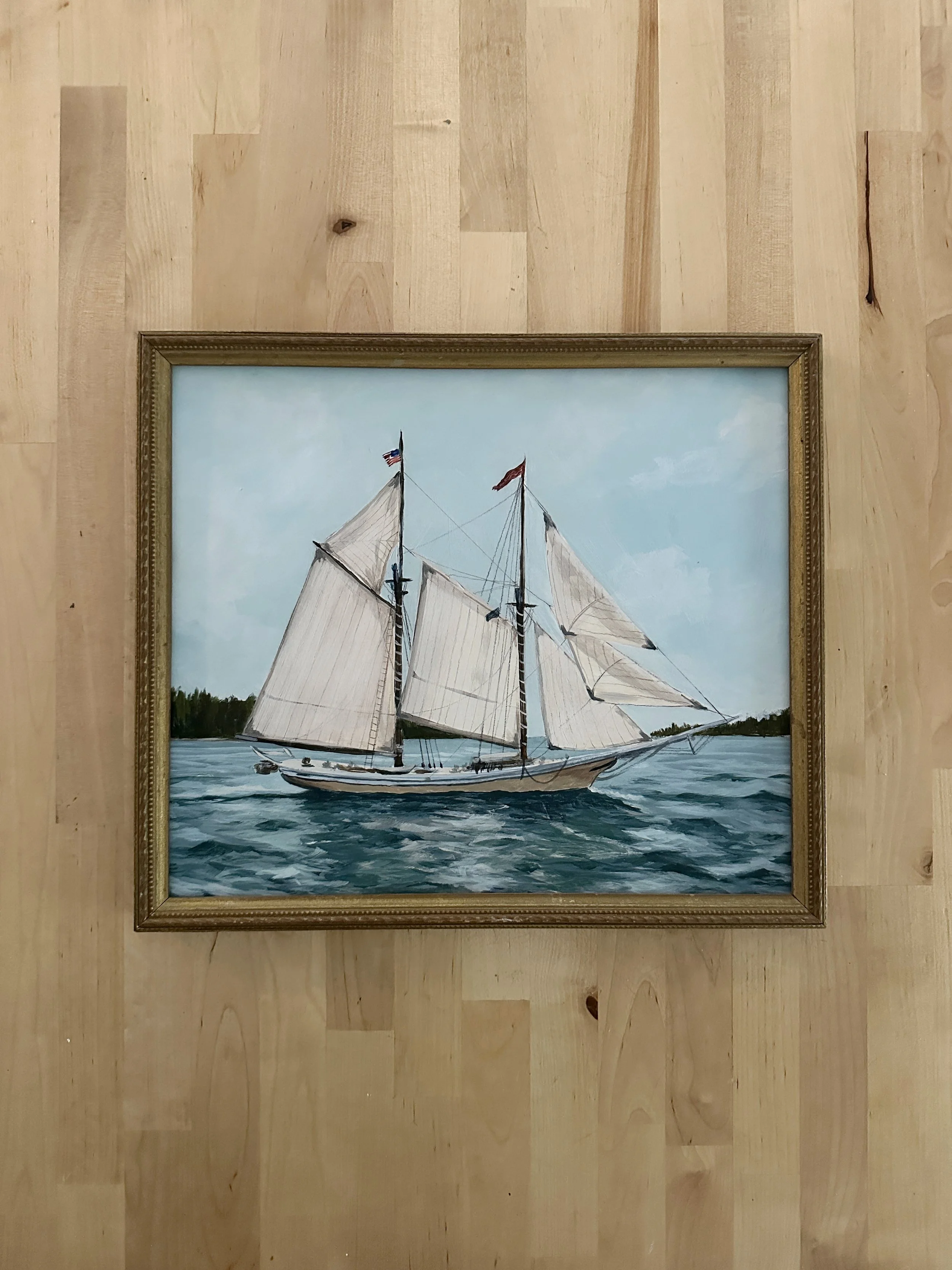 Schooner Print in Vintage Frame