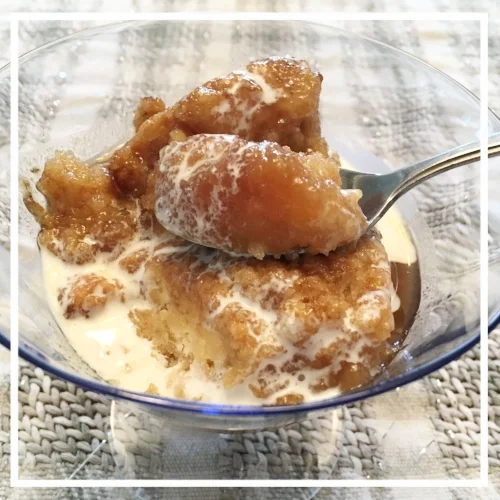 Traditional Pouding Chômeur served warm with rich maple syrup sauce – classic Quebec poor man’s pudding dessert.