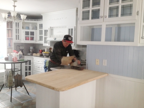 Sanding down the butcher block...again