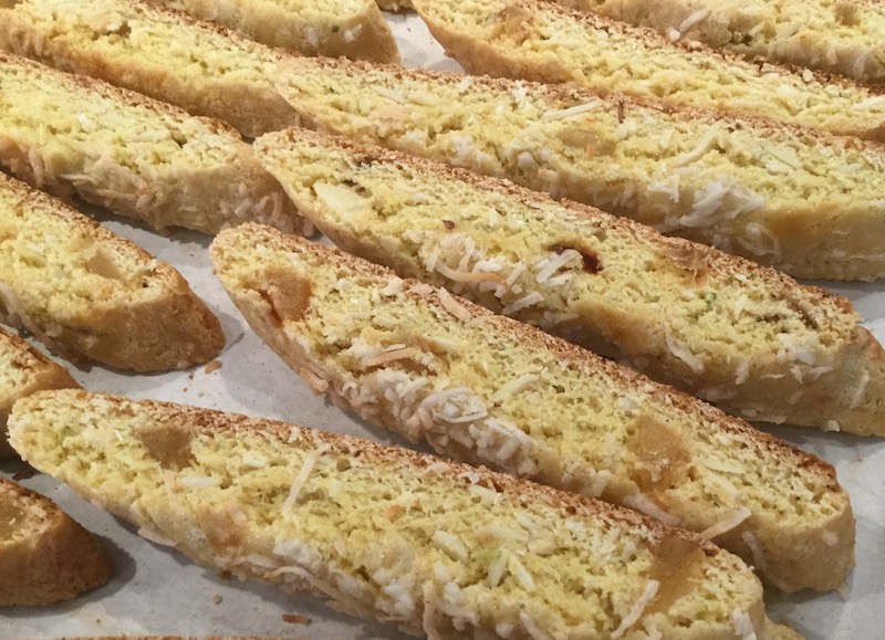 Pineapple, coconut and lime biscotti