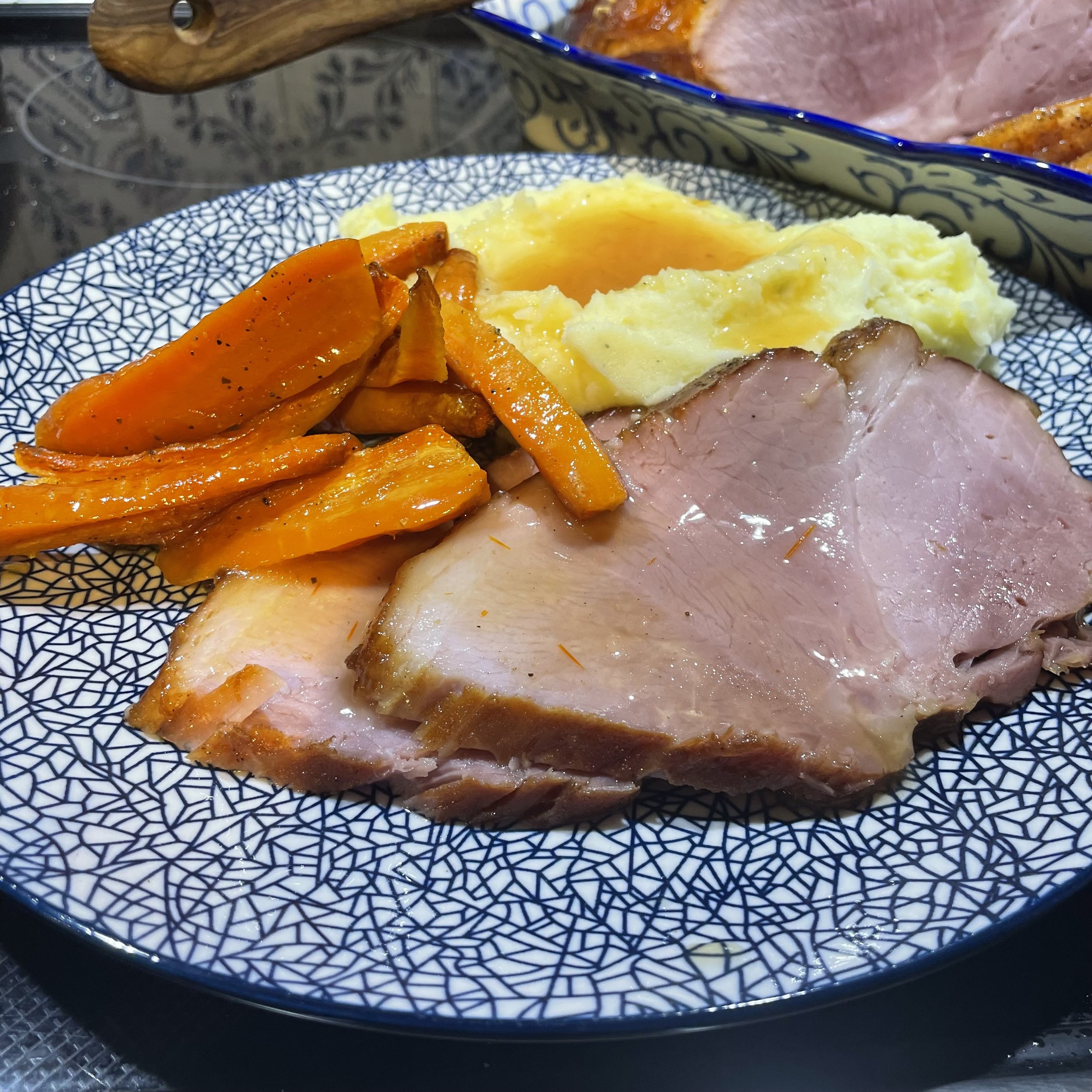 Plate of Braised Maple Ham and Carrots with Mashed Potatoes.jpeg (Copy)