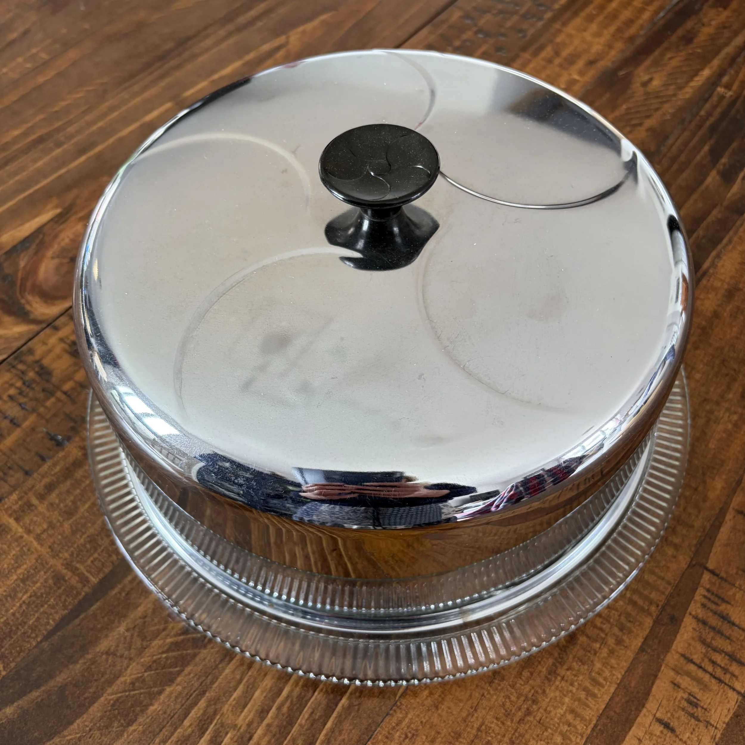 Glass Cake Plate with Chrome Dome 1.jpeg