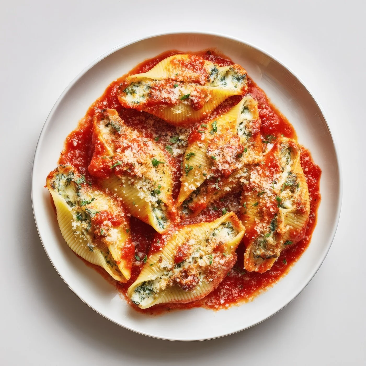 Roulés de lasagne et coquilles farcies à la ricotta, aux épinards et à la béchamel