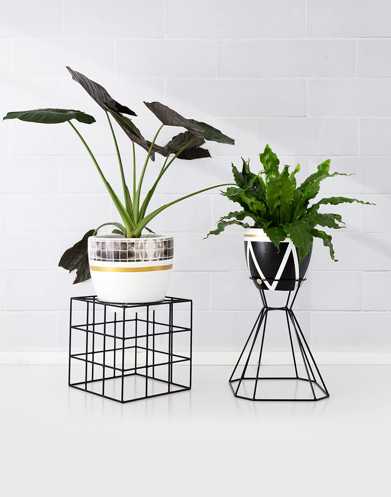 Grid Wallpaper pot with The Hulk stand and Pancho pot with Wonder Woman plant stand 22 LR.jpg