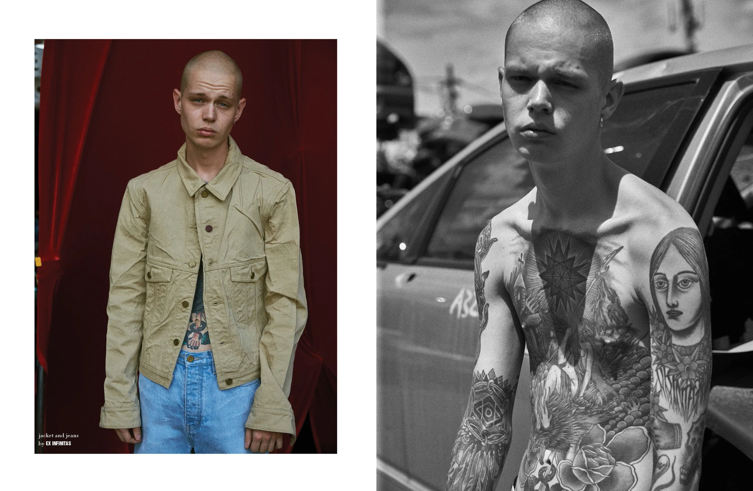 MODEL WEARS SS17 STONE SKATER JACKET & ARTIFICIS REMISSIS JEANS IN 501