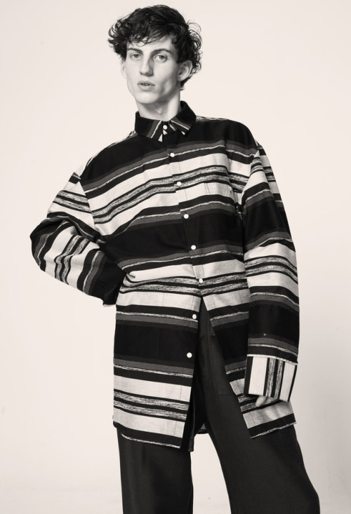 MODEL WEARS FW17 GRAPHITE STRIPE SHIRT