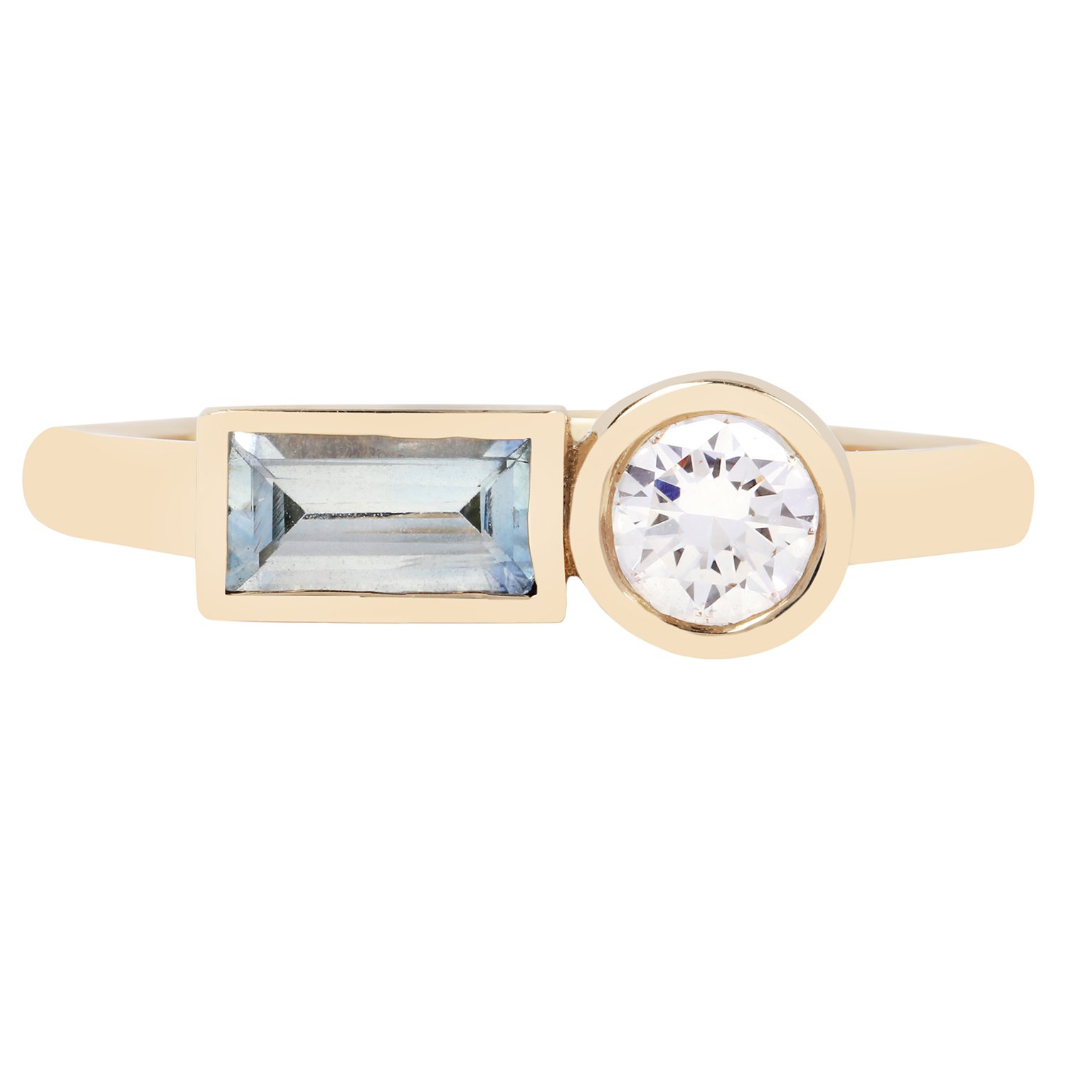 Duo Ring with Light Blue Sapphire and White Diamond 14k