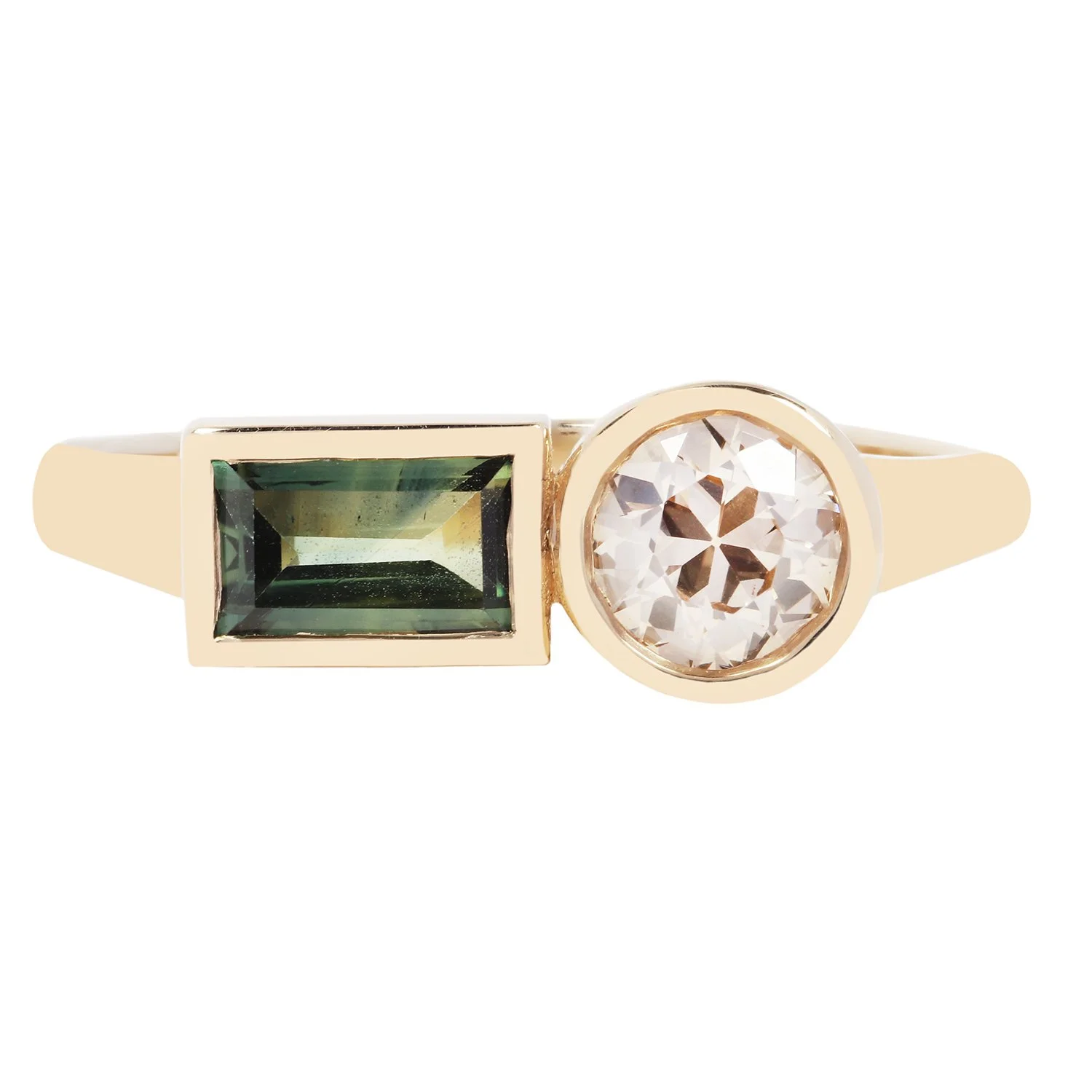 Duo Ring Green Sapphire and Champagne Diamond 14k