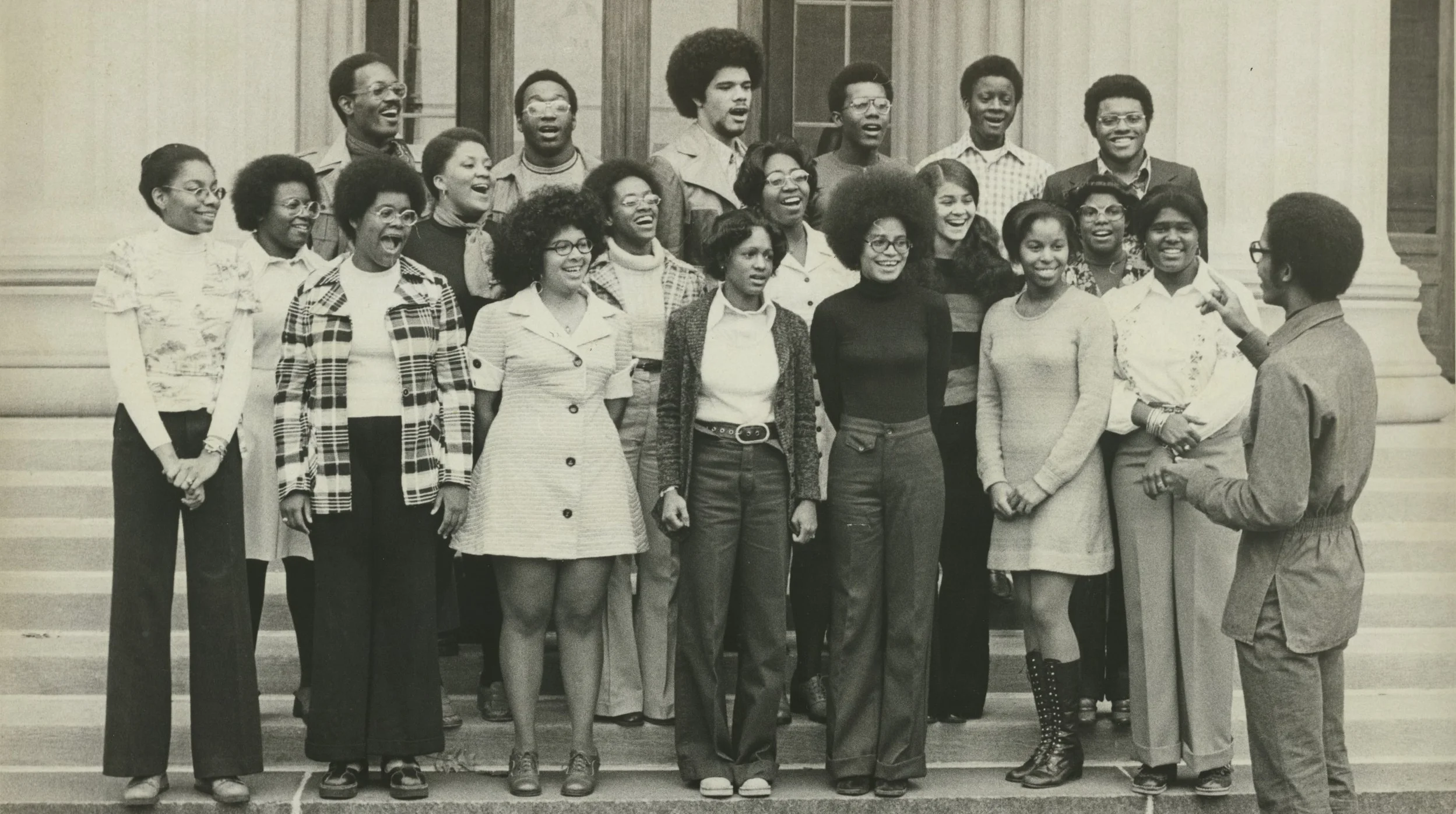 MIT Gospel Choir performs on Killian, November 1974.