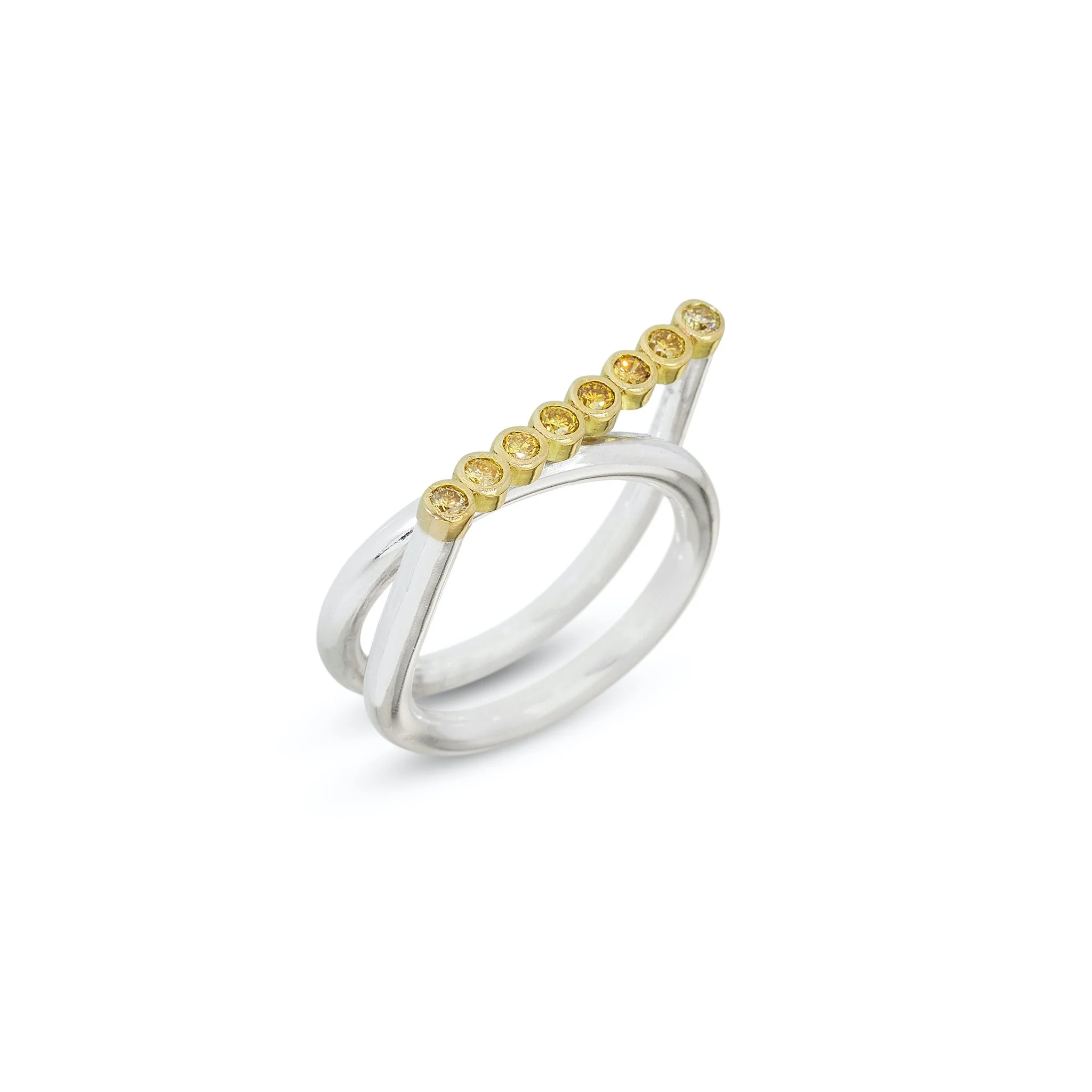 Diamond Bar Ring - Mixed Metal