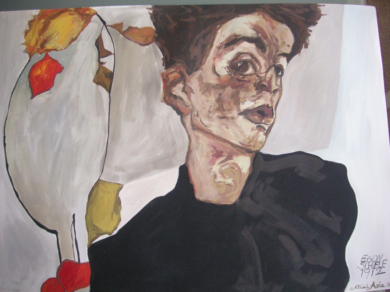 After Egon Schiele, "Self-Portrait with Physalis" (2004)