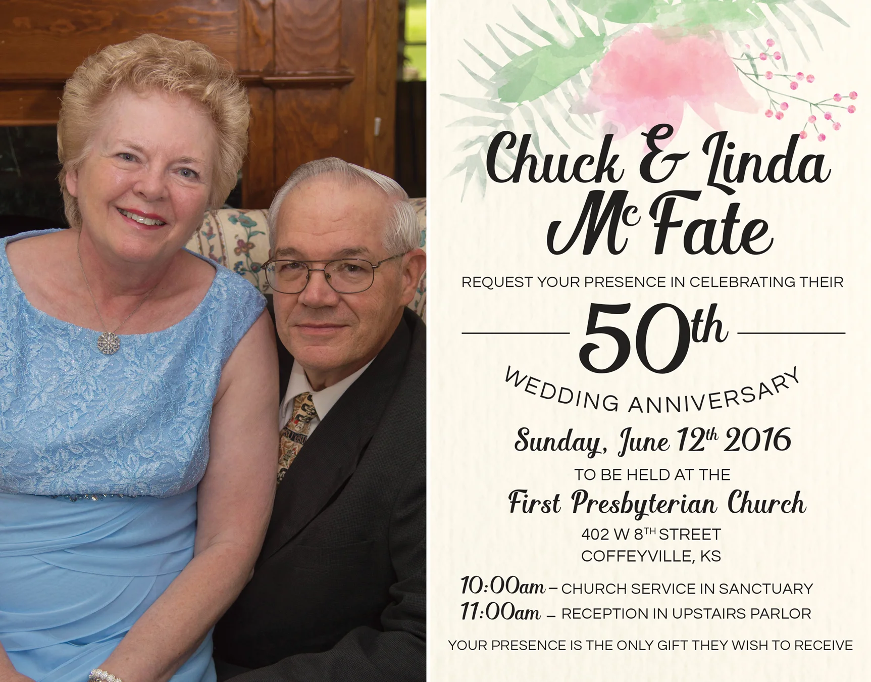 McFate 50th Anniversary Photograph and Reception Invitation