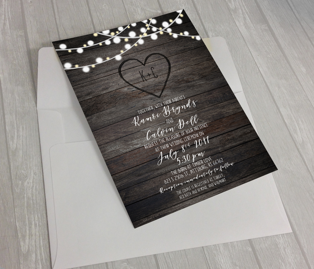 This is a mockup of the wedding invitation I designed for Kamri and Calvin to go with their rustic-themed wedding!