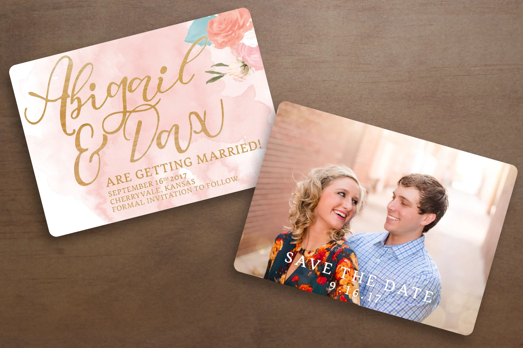 This is a mockup of Abigail and Dax's custom Save-the-Date I designed for them!