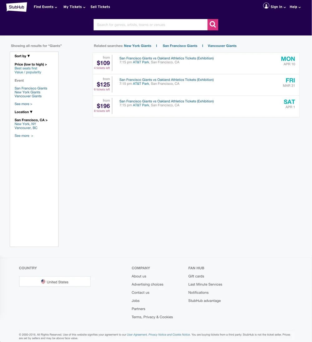 StubHub Search — Jason Hunter