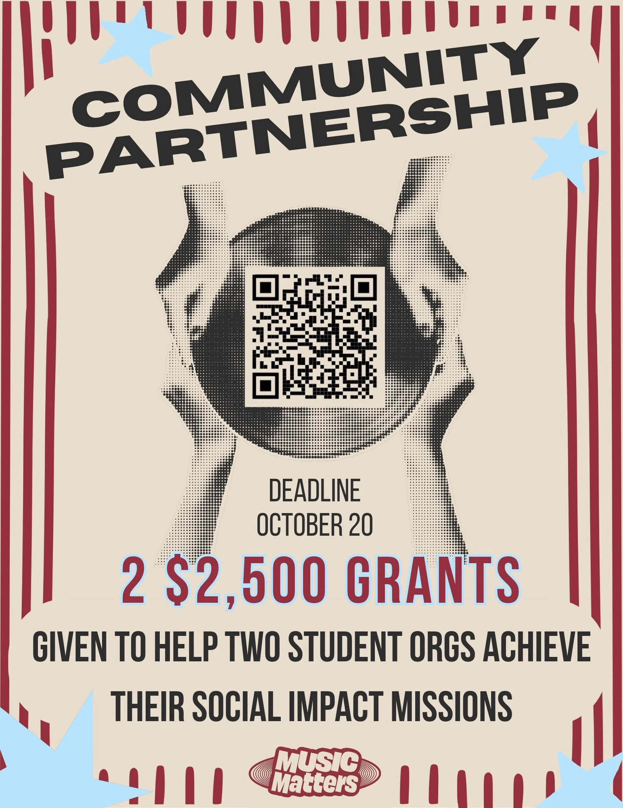 Our CoMMunity Partnership Application is now open!  We are giving two $2,500 grants to help student orgs achieve their social impact mission ✨🫂 

Learn more about the program and apply on our website! visit the linktree in our bio for more info🤲🏼?