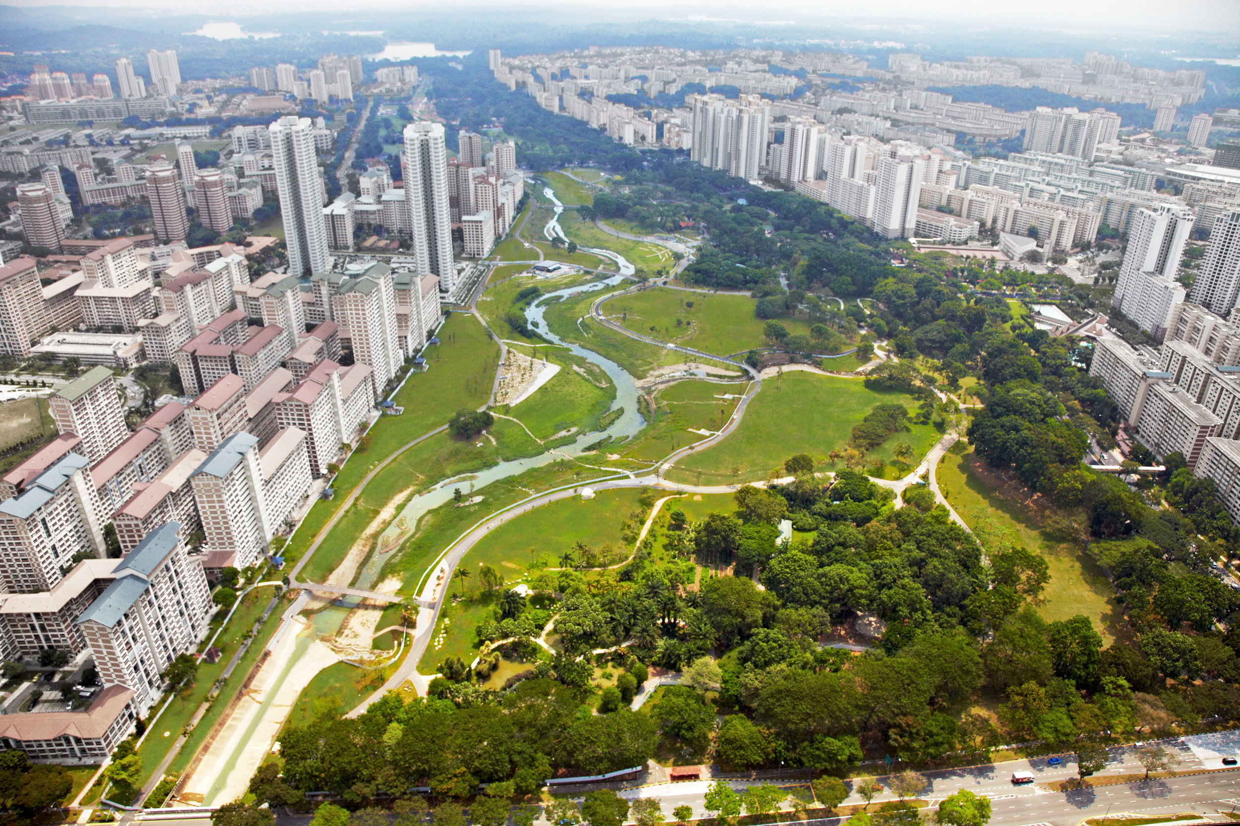 One of the most famous works by Studio Dreiseitl is the redevelopment of Bishan Park, that not only improved the capacity of the Kallang channel that used to run along the edge of the park, but transformed the utilitarian concrete channel into a naturalised river, creating new communal spaces. More info on the project can be found here . Photo: Studio Dreiseitl. 