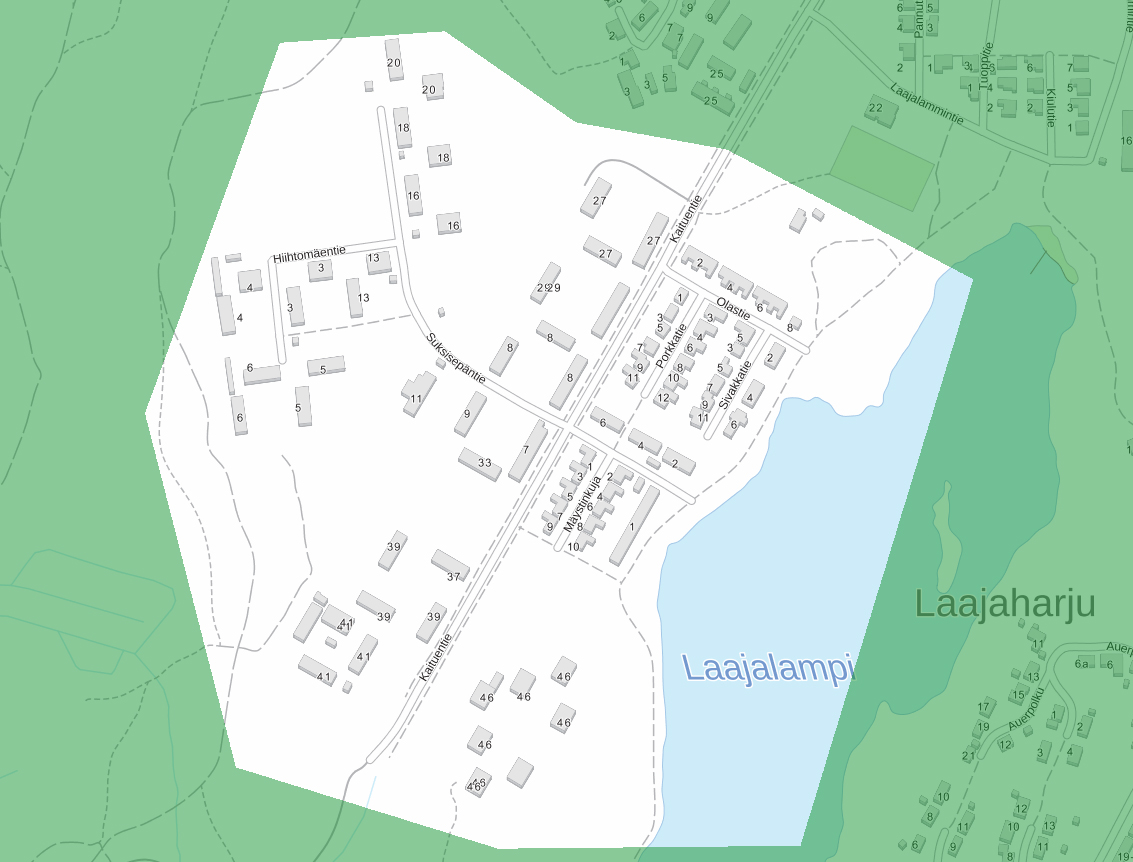 Kartalla näet Laajalammen kadut katunumeroineen - missä osoitteessa tarkoittamasi paikka sijaitsee? Tai onko paikka joidenkin rakennusten välissä? 