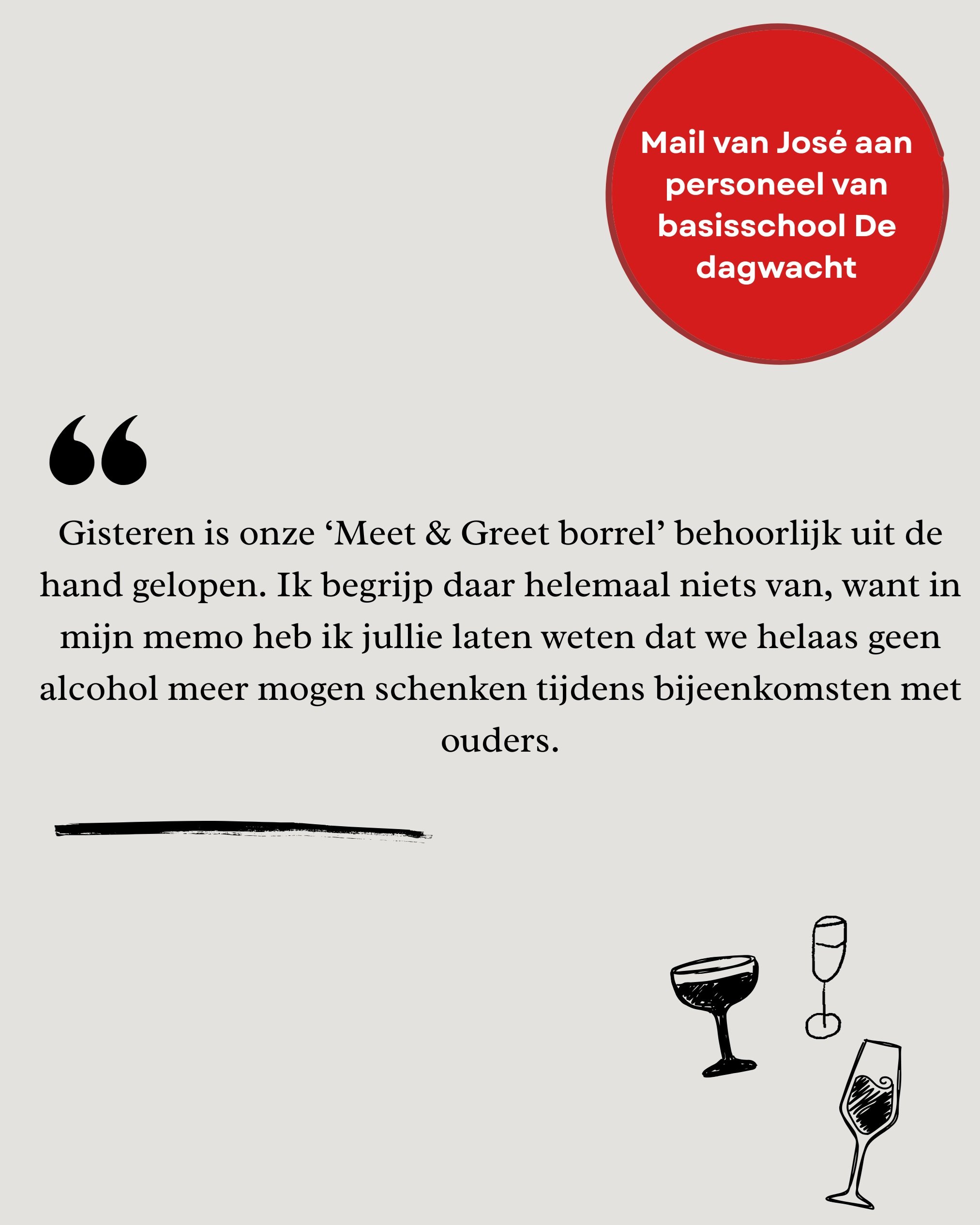 De memo over een kennismakingsborrel met de ouders is niet goed gelezen. Een vader heeft klappen uitgedeeld, maar schoolleider Jos&eacute; vindt dat de schuld bij het personeel ligt.

Maandag a.s. staat er weer een nieuwe aflevering van De overdracht