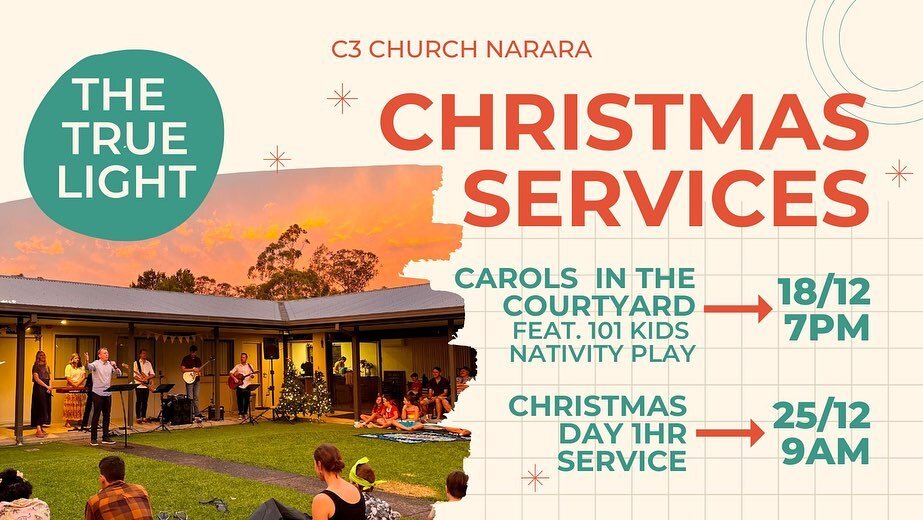 Christmas is coming!
🔔 Join us for our annual Carols in the Courtyard service- Sunday Dec 18th at 7pm including a fabulous nativity production by our 101 Kids!
🔔 Christmas Day 9am-10am we love to worship together, enjoy some stellar carols, and hea