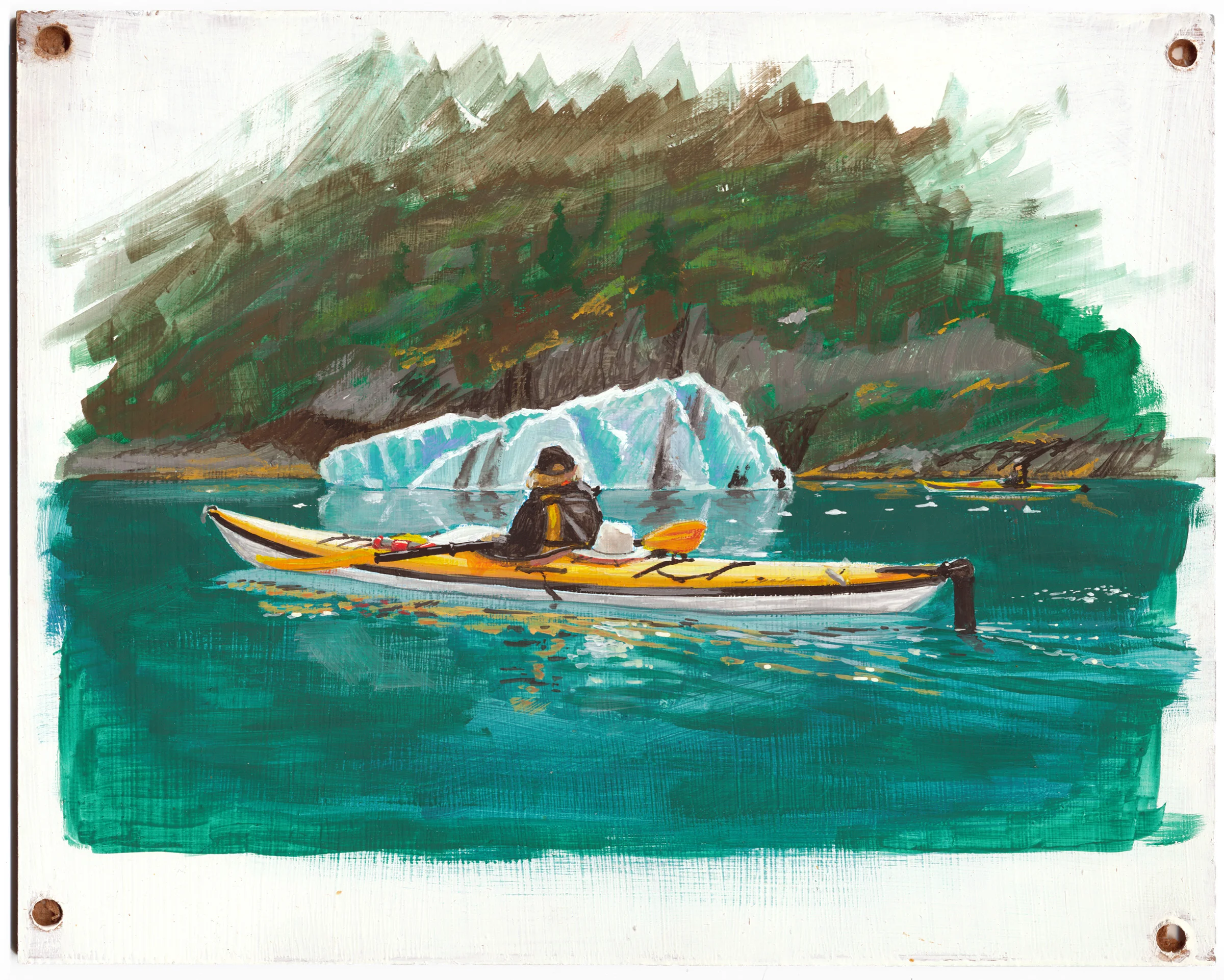 On our way to Coxe glacier, Barbara and Trace check out a small iceberg calved from a glacier. It was fun picking our way through chunks of ice;&nbsp;some just little bits, others the size of houses. Beautiful, cold, deep turquoise water. Casein on …