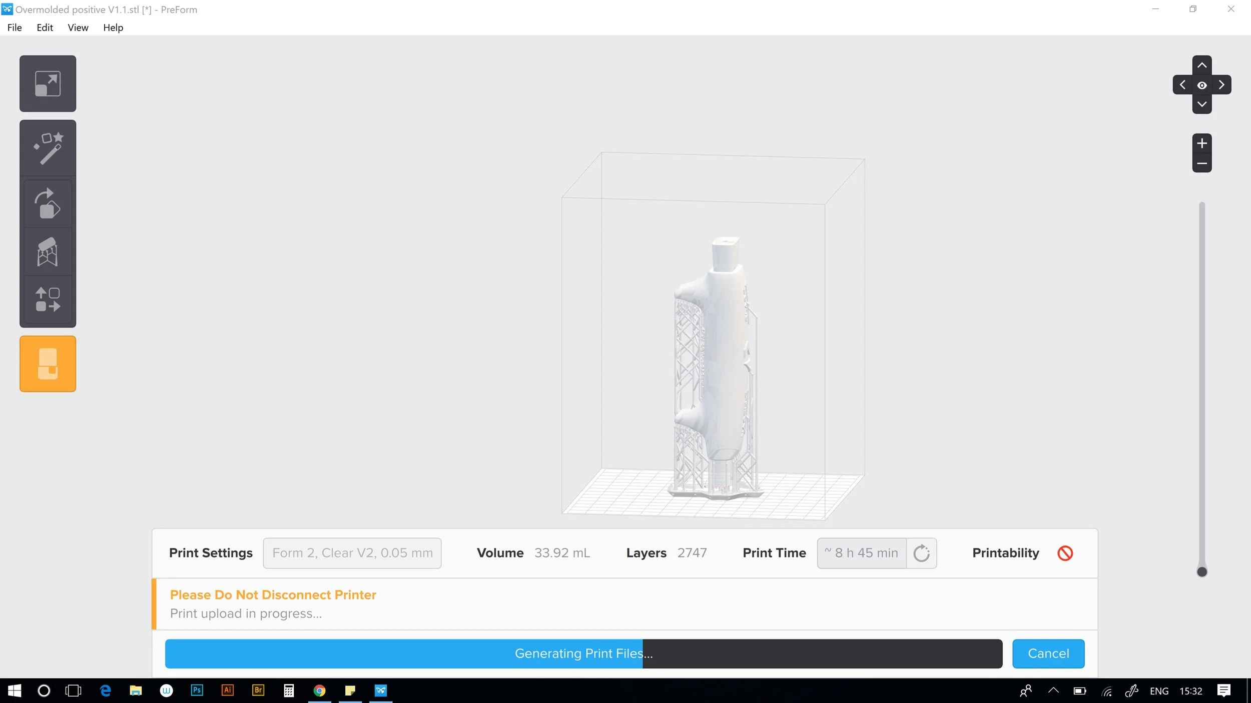 Sccreen grab of Preform, the set up software for my Formlabs Form2. Love that it automatically generates the intricate support scafolding.