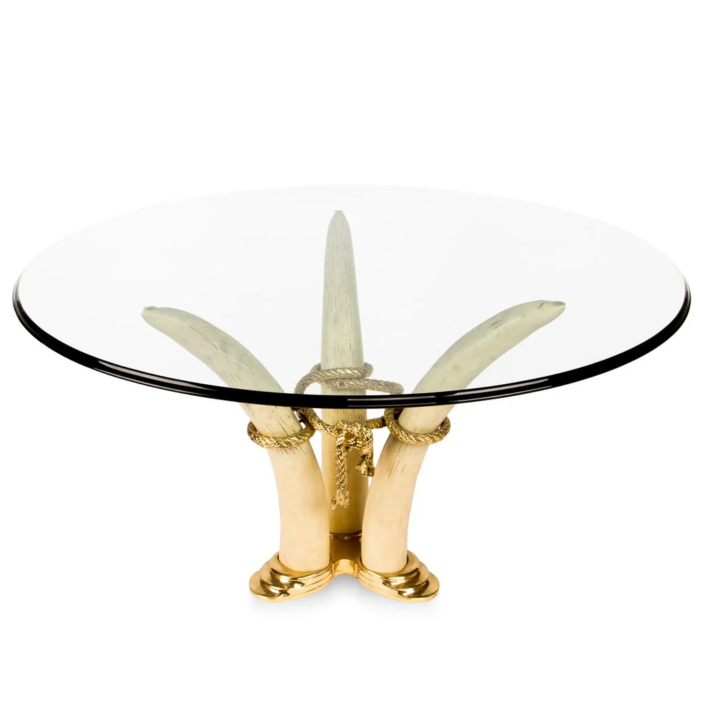 Rare and stylish Valenti dining table with resin tusks, circa 1970