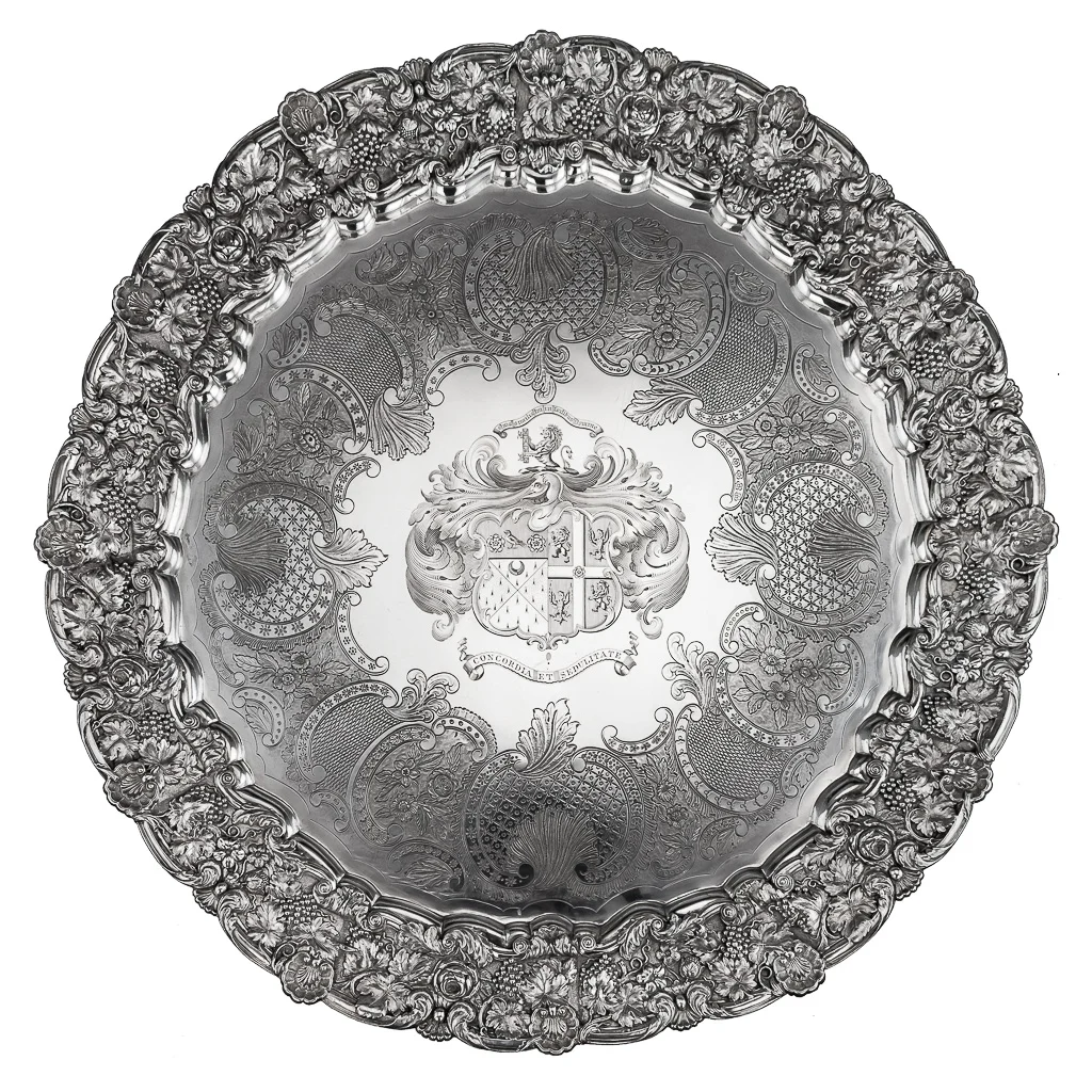 An exceptional antique 19th century Georgian solid silver salver by J E Terrey, 1825