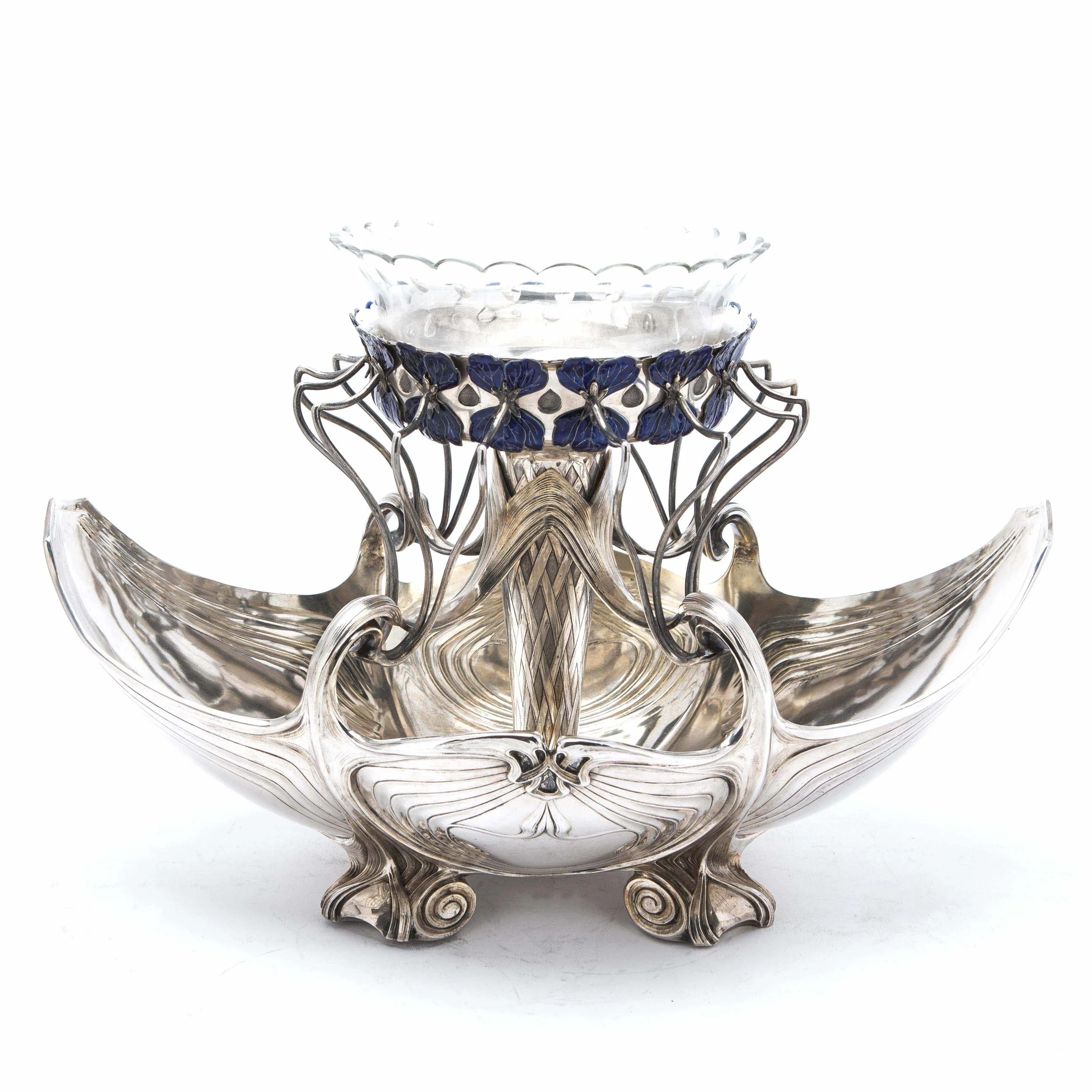 A large art nouveau silver and enamel centrepiece, Germany, circa 1905