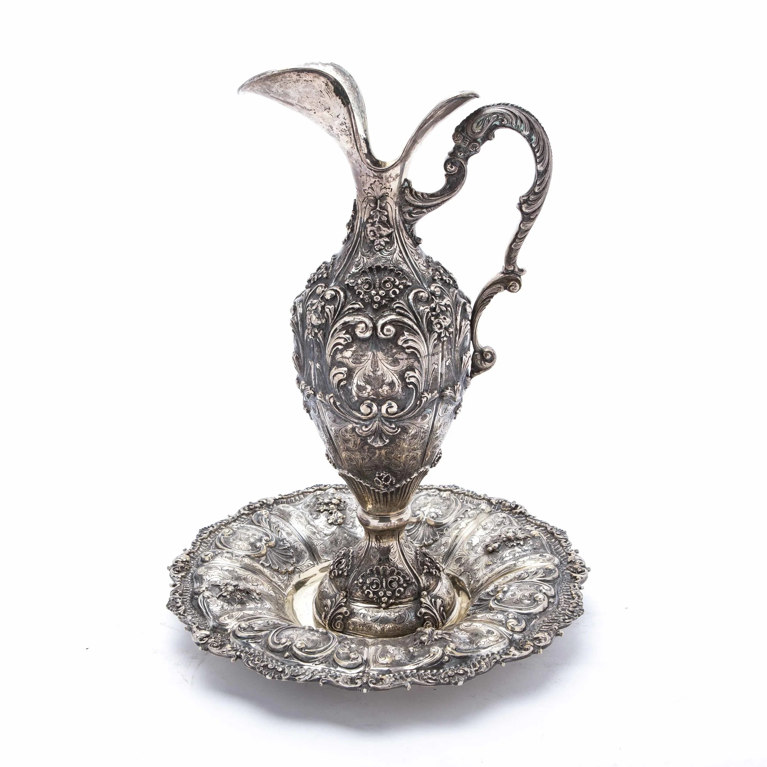 Rococo Italian silver ewer, mid 20th century