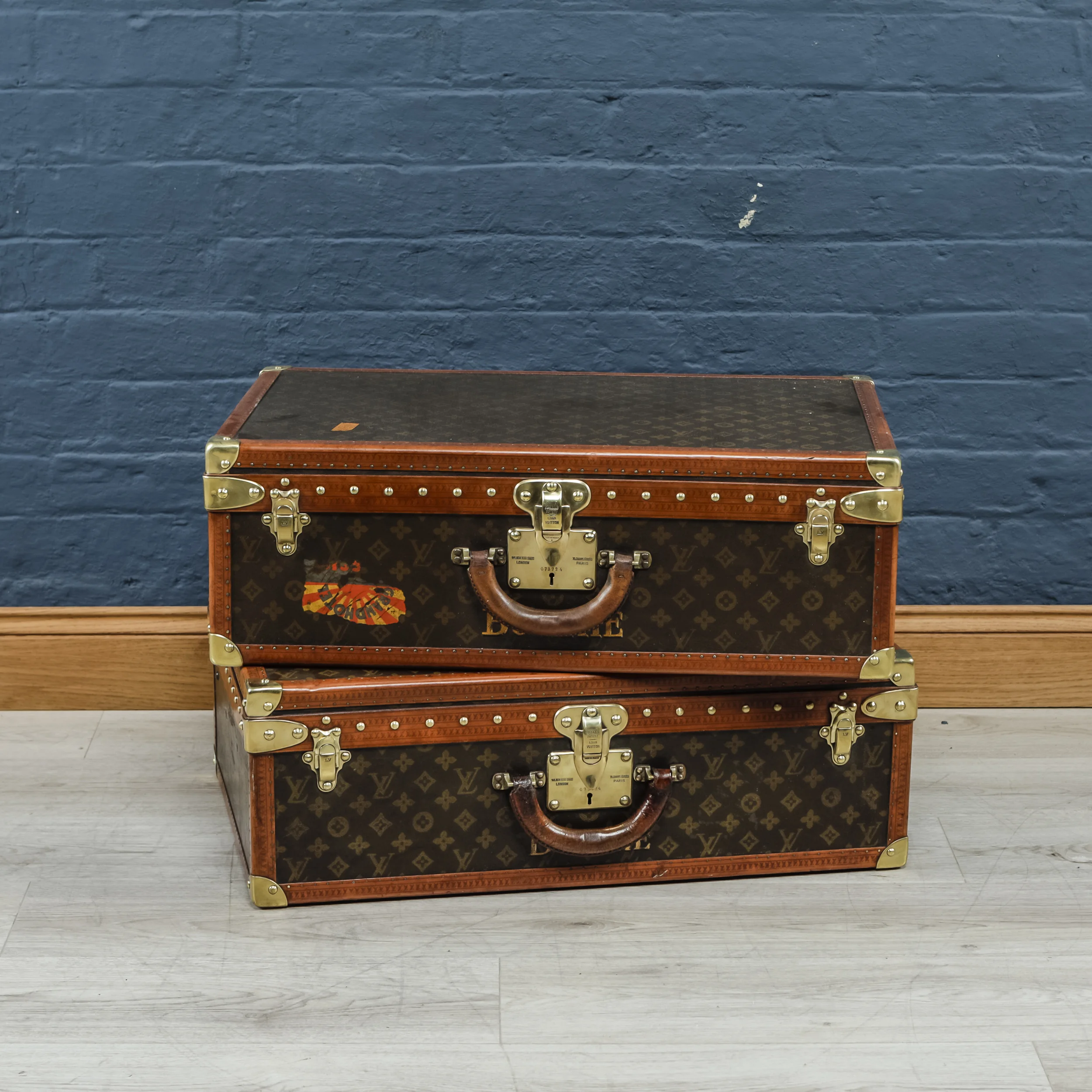 Stunning pair of Louis Vuitton suitcases, mid 20th century
