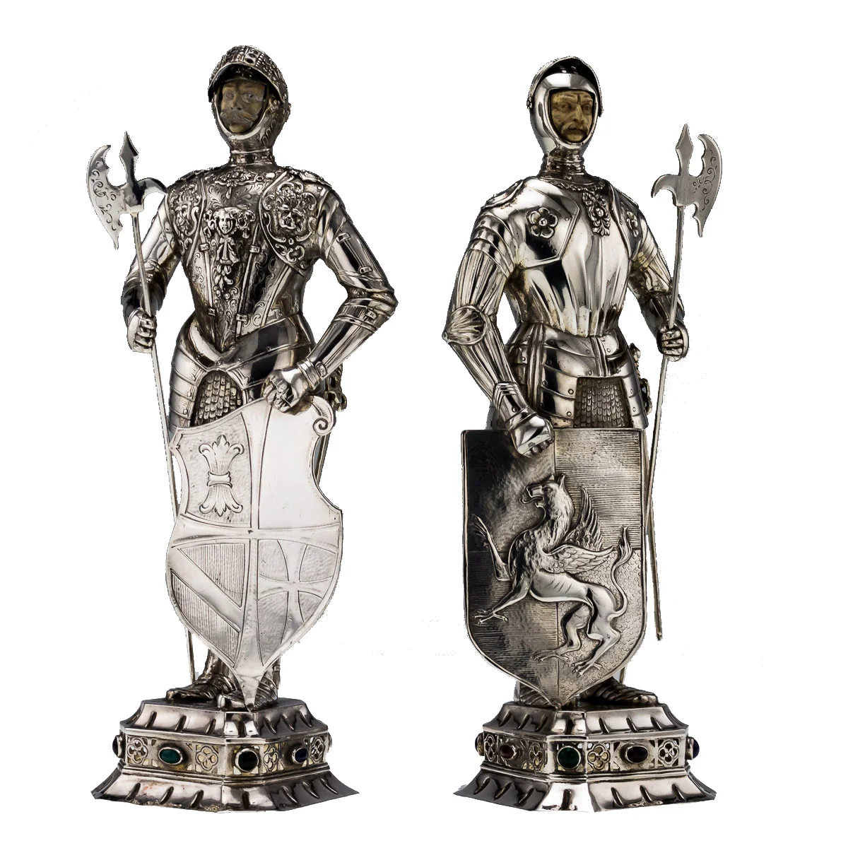 Solid silver figural knights in solid silver, Germany, circa 1920