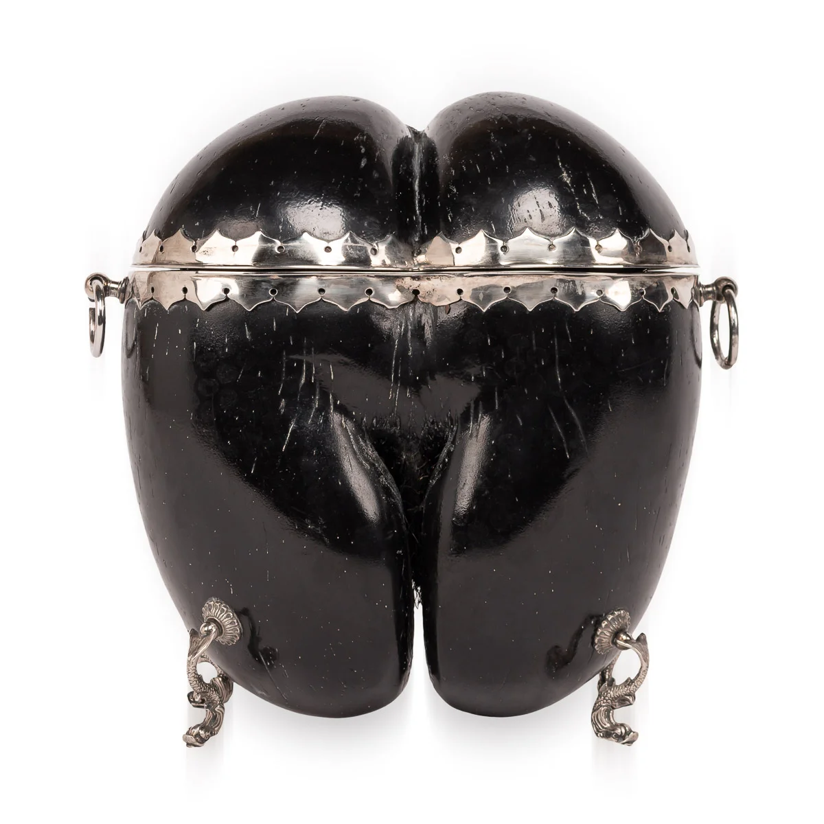 A tea caddy fashioned from a coco de mer, England, circa 1880