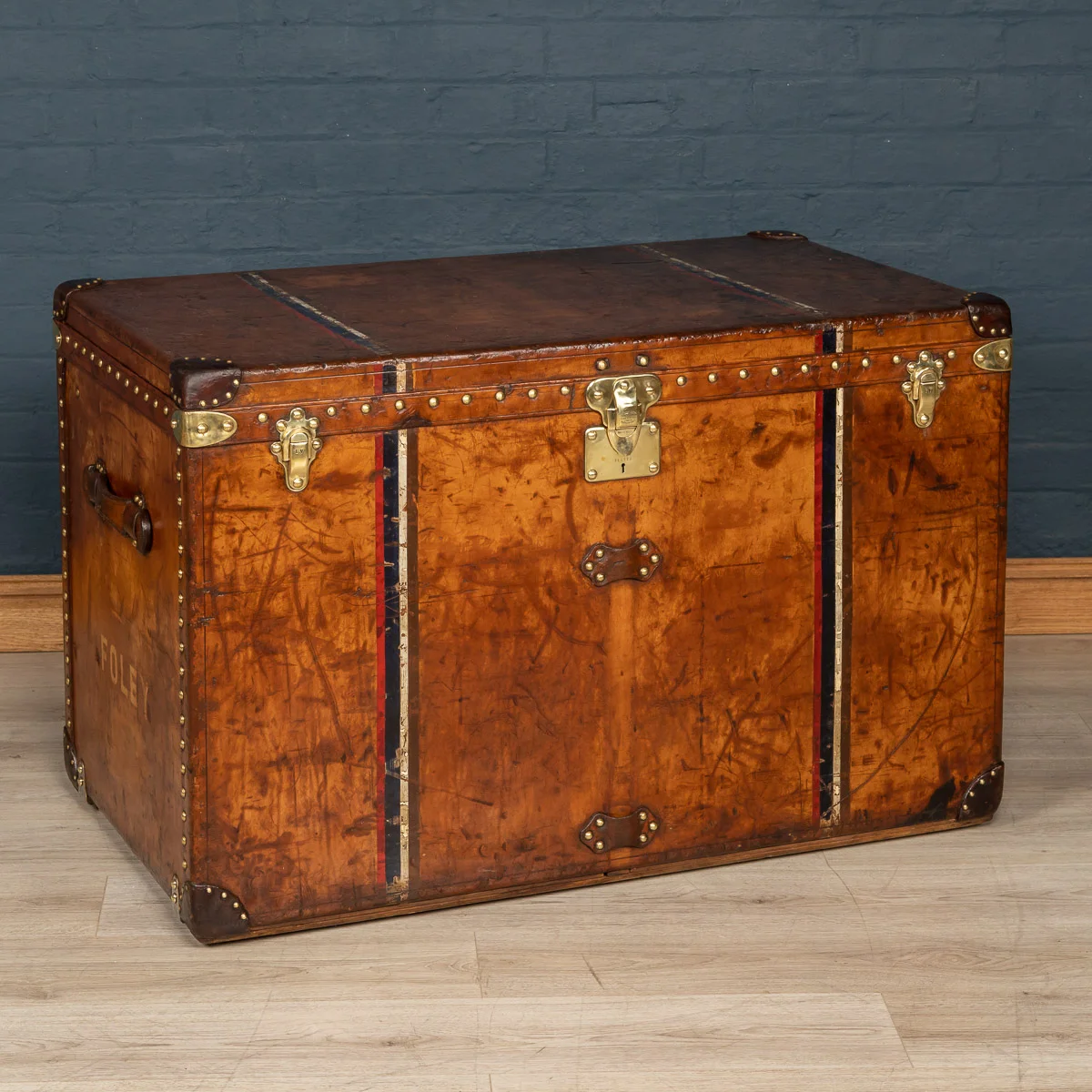 A large Louis Vuitton trunk in natural cow hide, France, circa 1900