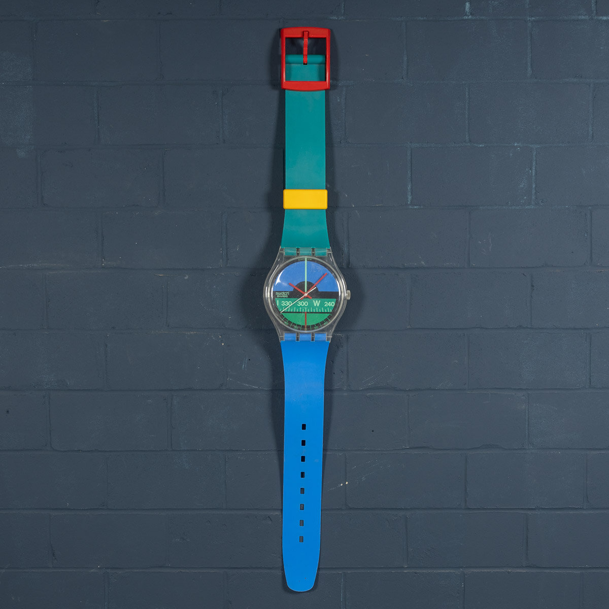 A large shop display of a Swatch watch, circa 1987